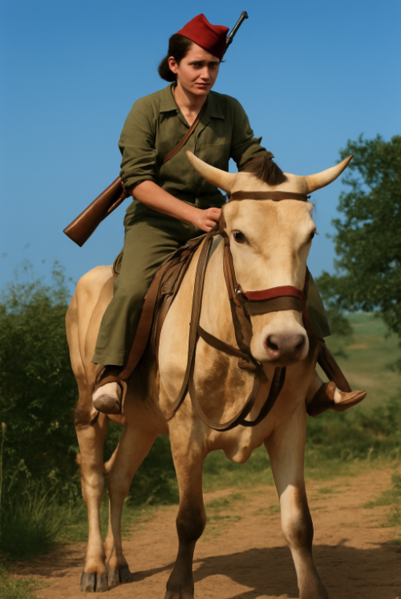 Archivo:Miliciana en la sierra de Córdoba (septiembre de 1936). Imagen retocada y coloreada procedente de Ahora (Madrid).png