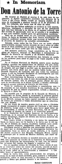 Antonio de la Torre. In Memoriam. 13 de noviembre de 1966 (Diario Córdoba).png