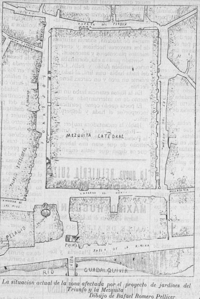 Archivo:Plano del entorno de la Mezquita Catedral y la puerta del Puente. Proyecto Jardines del Triunfo (1917).png