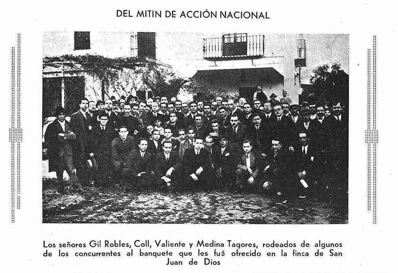 Archivo:Banquete después de mitin de Acción Nacional con Gil Robles, Coll, Valiente y Medina Togores. Finca de San Juan de Dios. 1932.jpg