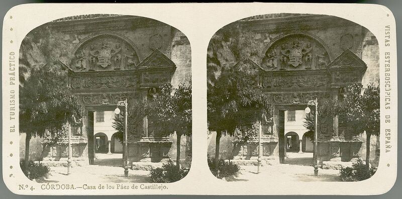 Archivo:Fachada del palacio de los Páez de Castillejo. Imagen esterescópica. Alberto Martín, 1920-1930. Institut Cartogràfic i Geològic de Catalunya.jpg