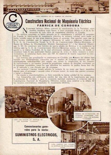 Archivo:Publirreportaje de la revista Blanco y Negro, 1933, sobre la Constructora Nacional de Maquinaria Eléctric.jpg