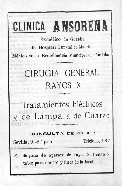 Archivo:Clínica Ansorena. Anuncio 1927 en El Auxiliar Médico.png