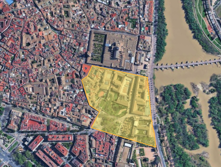 Archivo:Ubicación y extensión aproximada del Alcázar andalusí.png