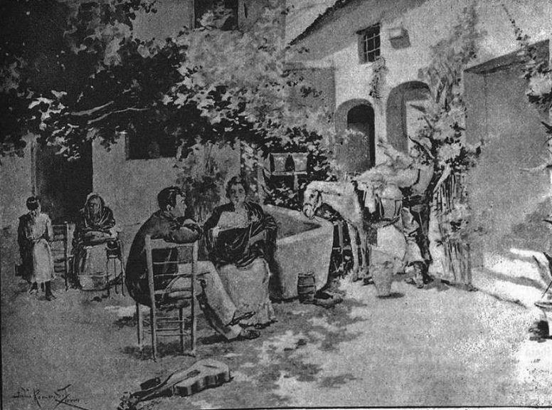 Archivo:Pelando la pava, dibujo de Julio Romero de Torres (1895).png