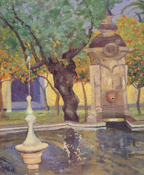 Archivo:La fuente del Olivo (Patio de los Naranjos, Córdoba) 1973. Rafael Botí. oleos-1970-00040 1577439624.jpg