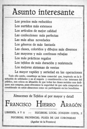Anuncio Francisco Hierro Aragón. 15 de marzo de 1927..png