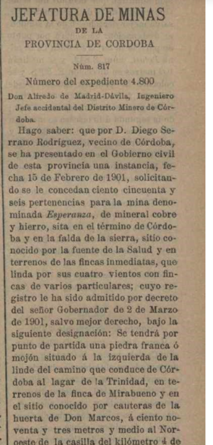 Solicitud de Diego Serrano de concesión de Mina (1901) .png
