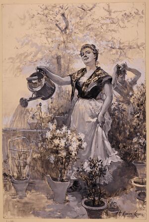 Regando las flores. 1898. Tomás Muñoz Lucena. .jpg