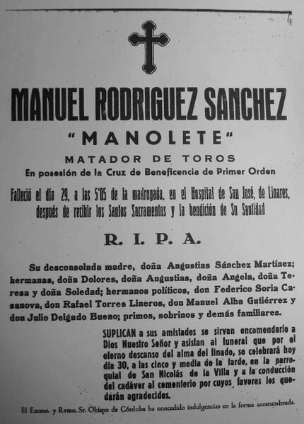 Archivo:Esquela de Manolete.JPG